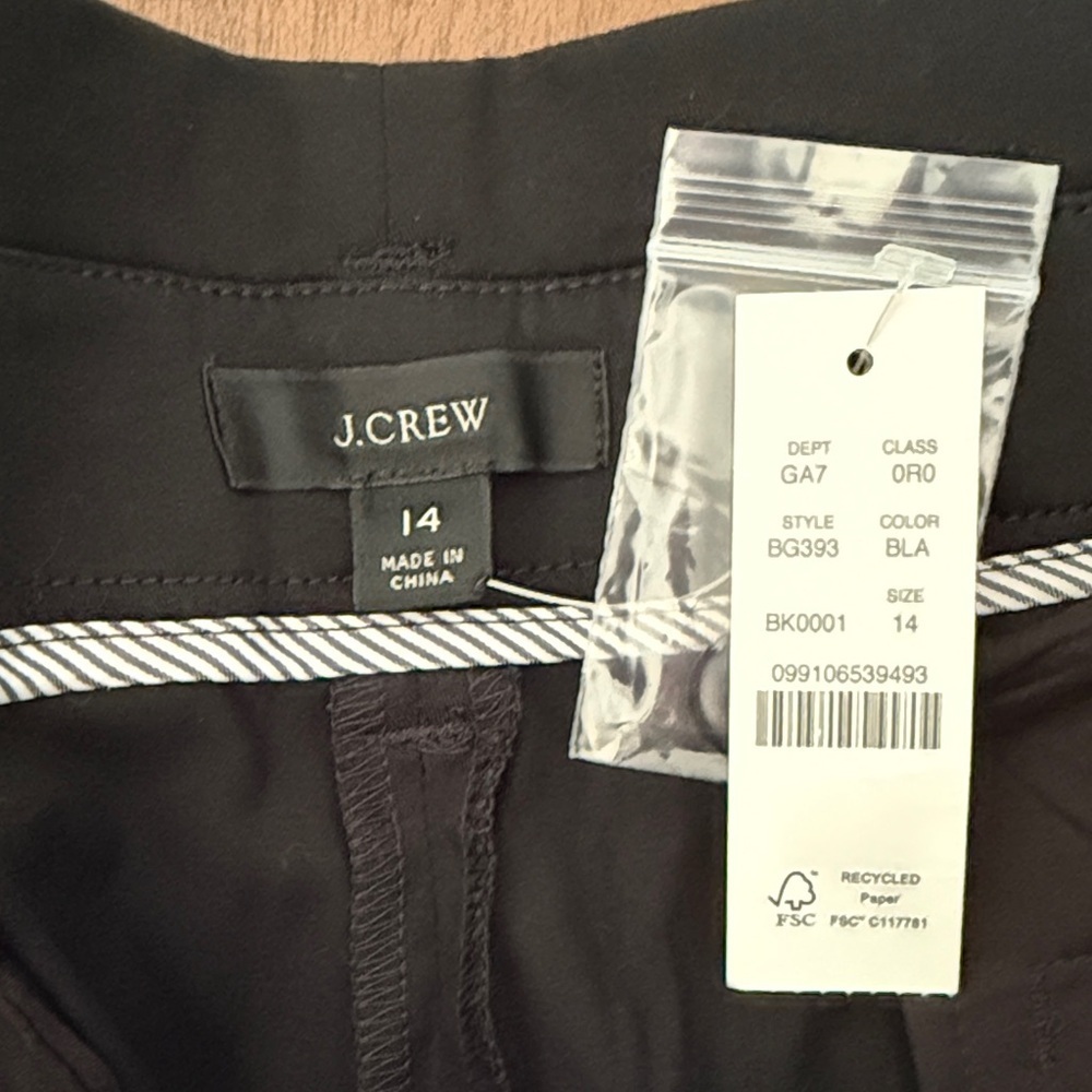 NWT J. Crew NWT Cotton Black  Pants Self-Tie Belt Sewn-In Pleats at Waist SZ 14 - Picture 2 of 15